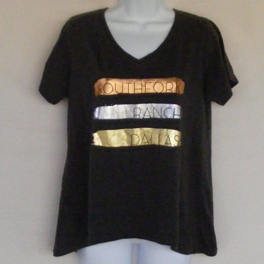 SOUTHFORK RANCH Tee, Ladies M, Metallic, Brown, Short sleeves, V-neck